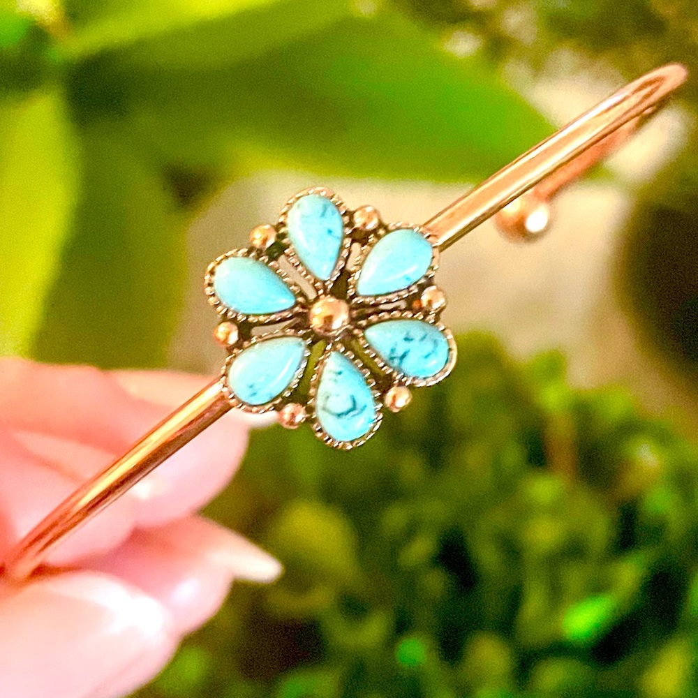 Turquoise And Bronze Open Bracelet